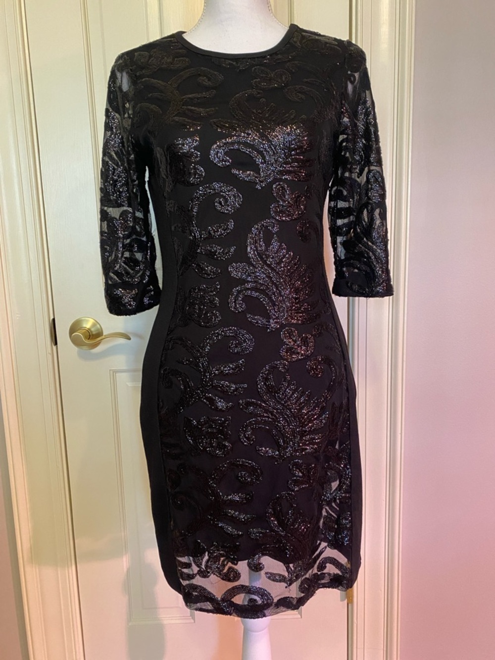 Greylin Black Sequin Sheath Midi Dress